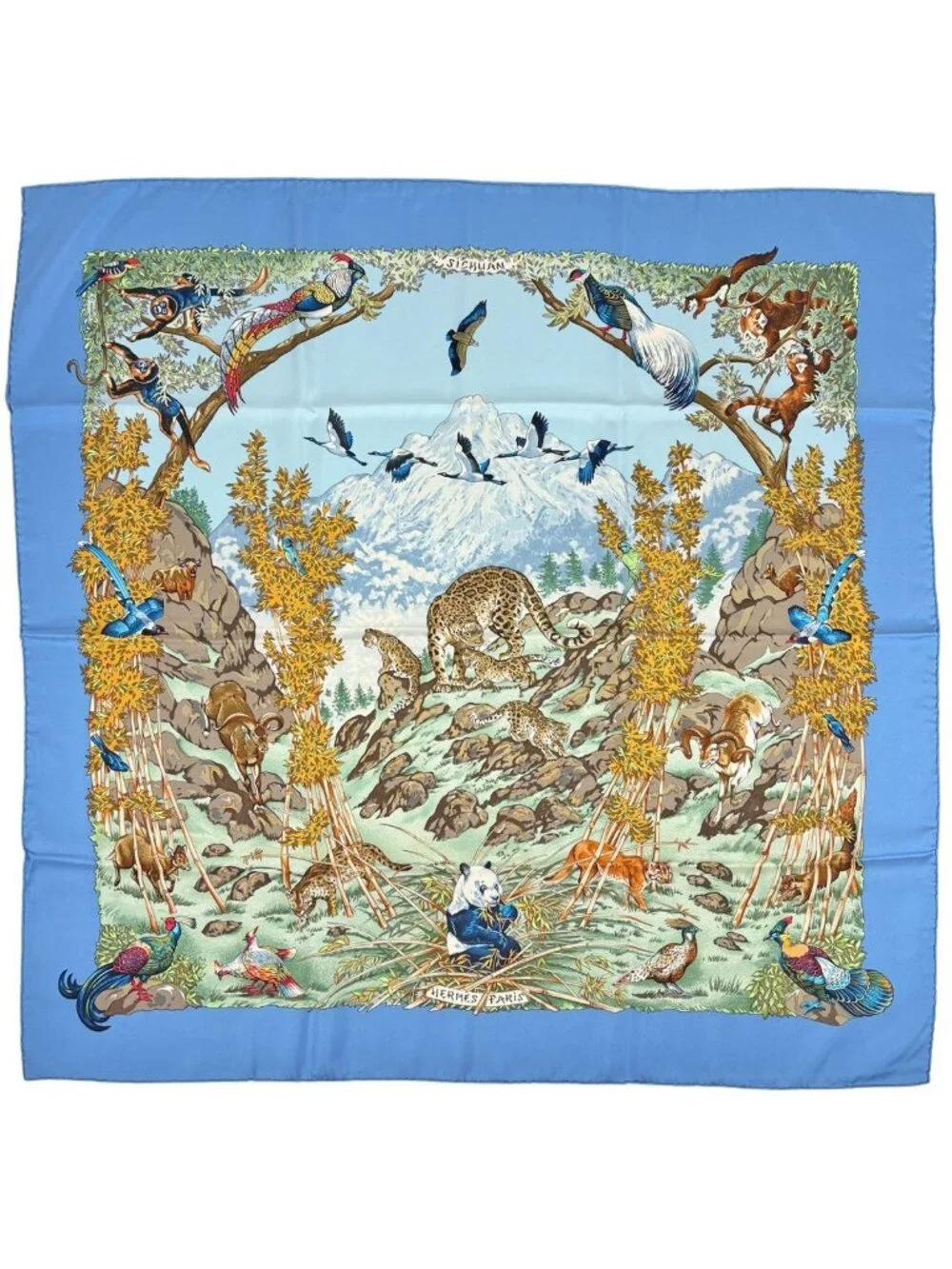 Hermes Carre 90 Sichuan Scarf Silk Blue Multicolor